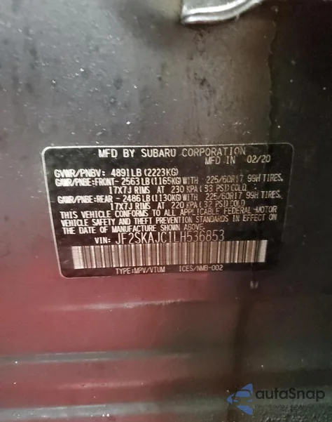 2020 Subaru Forester Premium from USA, damaged, VIN JF2SKAJC1LH536853